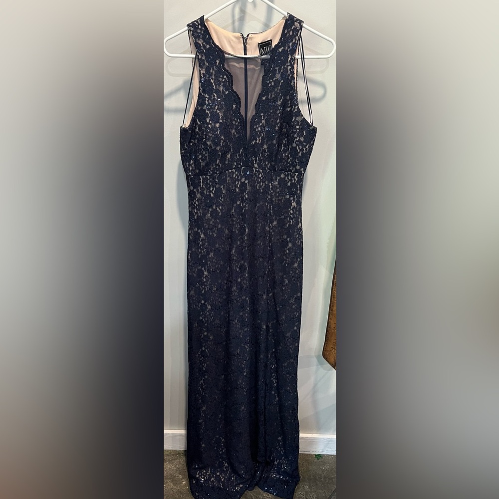 NW Woman Navy Lace Evening Gown